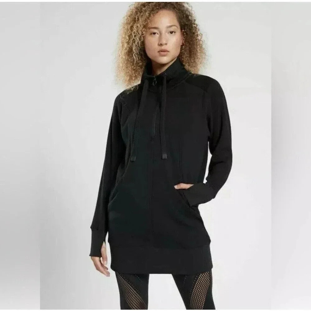 Athleta Cozy Karma 1/4 Zip Sweatshirt Dress Black XS - Picture 1 of 10